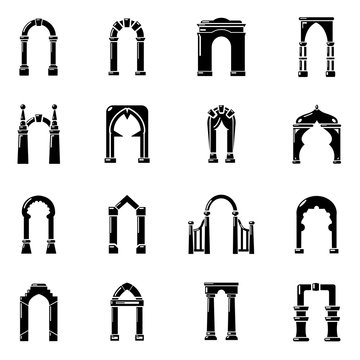 Arch types icons set, simple style