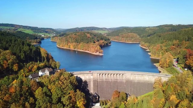 The wall of Agger Dam in Gummersbach - Germany - 4K Movie