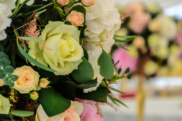 Delicate background of flowers hydrangea and rose close-up.