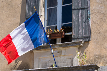 Flag of France (French: Drapeau français) is a tricolour flag featuring three vertical bands coloured blue (hoist side), white, and red.