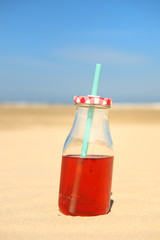Bottle lemonade at beach