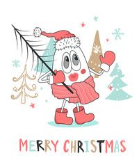 Cute Christmas greeting card with snowman .Vector illustration.