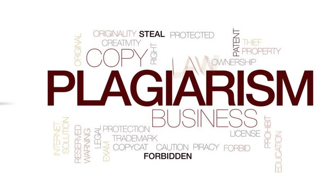 Plagiarism animated word cloud, text design animation. Kinetic typography.