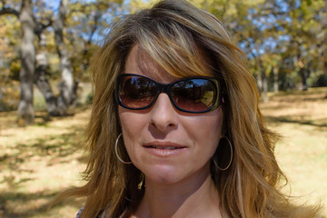 Female hiking in mountain area portrait