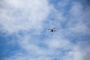 Quadcopter Drone Hovers in the Open Sky