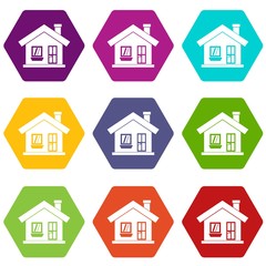 Fototapeta premium One-storey house with a chimney icon set color hexahedron