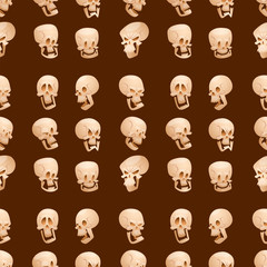 Skull bones human face halloween horror crossbones fear scary vector illustration seamless pattern background.
