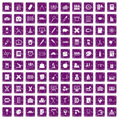 100 pensil icons set grunge purple