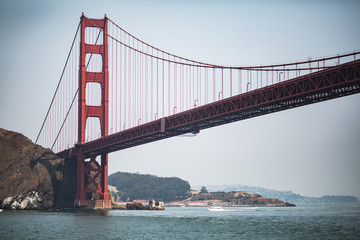 Golden Gate Bridge in San Francisco on a hazy summer day with no clouds