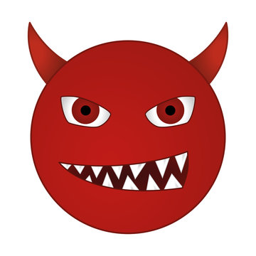 smiling devil emoticon / grinning red demon smiley - vector emoji