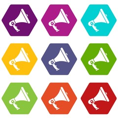 Megaphone icon set color hexahedron