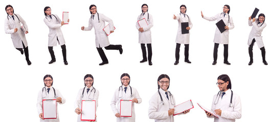 Young male doctor isolated on white