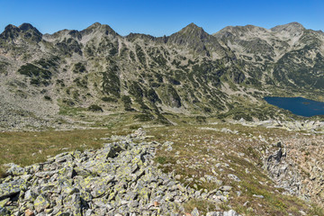 Amazing Landscape of Popovo lake, Dzhangal and Polezhan peaks from Dzhano peak, Pirin Mountain, Bulgaria