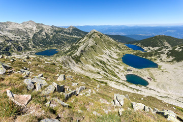 Fototapeta na wymiar Amazing Landscape of Kremenski and popovo lakes from Dzhano peak, Pirin Mountain, Bulgaria
