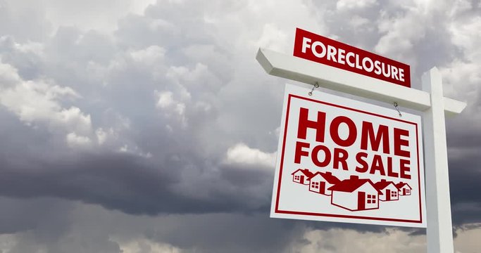4k Time-lapse Storm Clouds Behind Home For Sale Foreclosure Real Estate Sign