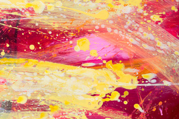 Abstract painting color texture. Bright artistic background in red and yellow.