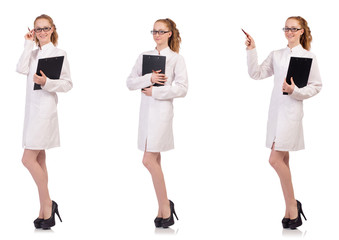 Young medical  student with binder talking on a cell  isolated o