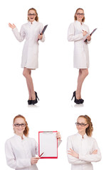 Young medical  student with binder talking on a cell  isolated o