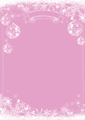 Classic pink winter christmas background with snowflake xmas ball