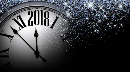 Naklejka na ściany i meble Black 2018 New Year clock background.