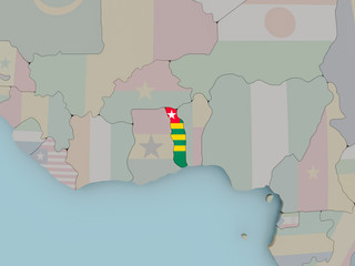 Togo on political globe with flag