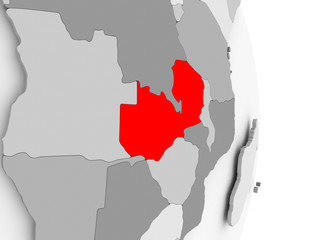 Zambia on grey political globe