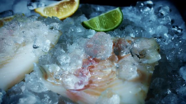 4k Fish and Seafood on Ice, Dolly of Cod Fillets