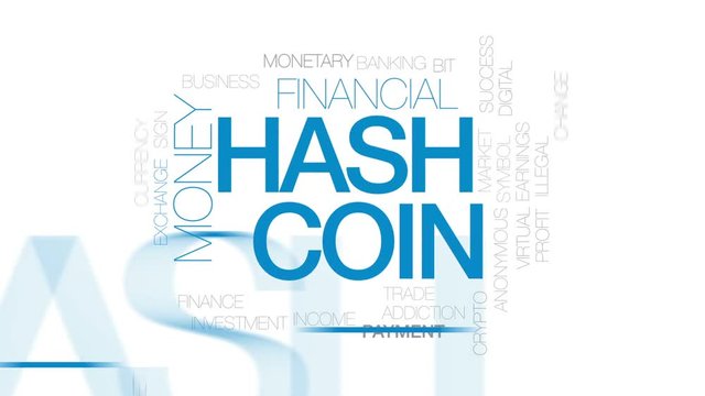 Hashcoin animated word cloud, text design animation. Kinetic typography.