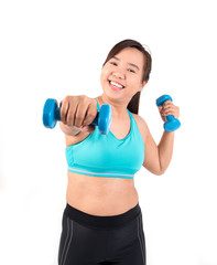Fototapeta na wymiar asian chubby woman exercise