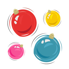 Hand drawn Christmas balls on white background. Xmas, winter season, sphere shiny, vector illustration.