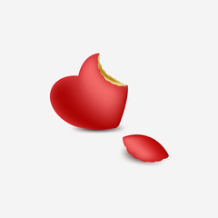 Bitten apple heart. Vector illustration with deep sense. Love concept. Perfect for posters and postcards.