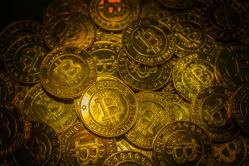 Fototapeta na wymiar The golden Bitcoins virtual currency coin image idea for such as background.