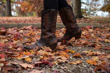 Boots Walking Through Fall Leaves