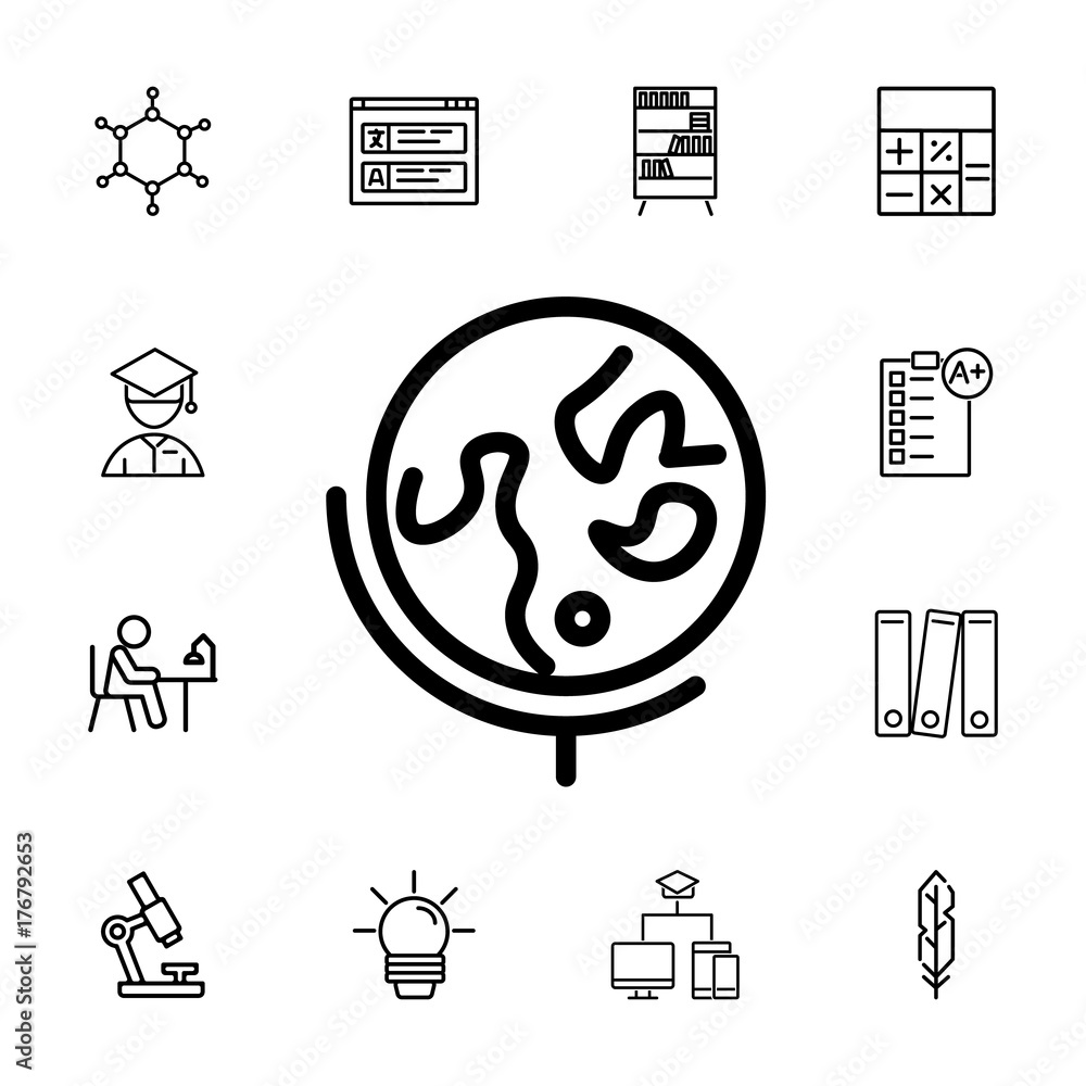Poster world globe on stand line icon for web
