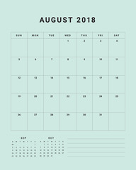 August 2018 desk calendar vector illustration