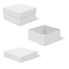 White square box vector templates. Paper container for product. Vector illustration