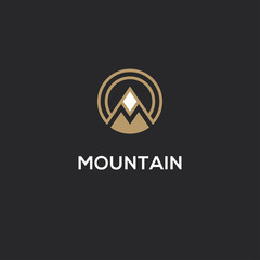 Mountain logo with letter M in a shape of circle.