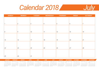 July 2018 calendar planner vector illustration