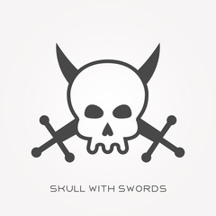 Silhouette icon skull with swords