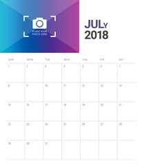 July 2018 calendar planner vector illustration