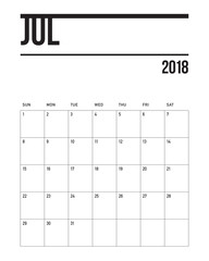 July 2018 calendar planner vector illustration
