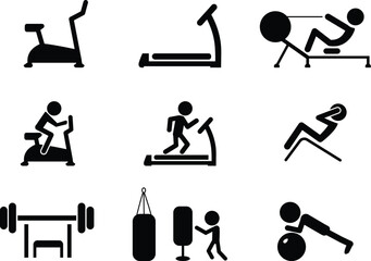 Set of Workout and Gym machines icons, vector