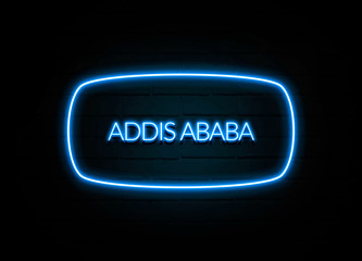 Addis Ababa  - colorful Neon Sign on brickwall