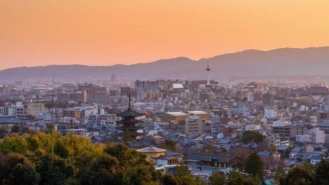 Kyoto, Japan time lapse skyline.