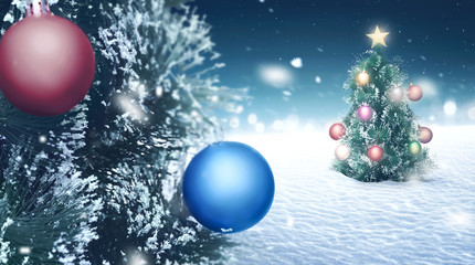 Christmas tree on the snow land