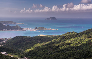 TAIPEI,TAIWAN - OCTOBER 10,2017 : View of Jiufen old town village include mountain and sea beautiful scenery