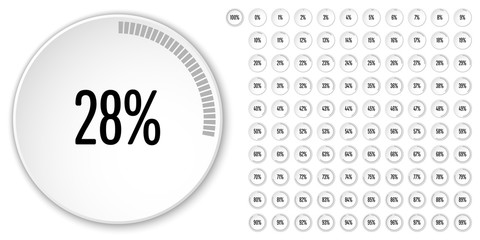 Set of circle percentage diagrams from 0 to 100 ready-to-use for web design, user interface (UI) or infographic - indicator with gray