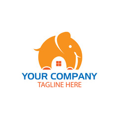 Cute elephant and house icon.