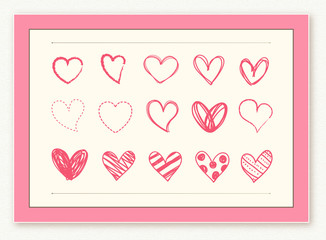 Hand drawing love heart icons design element set