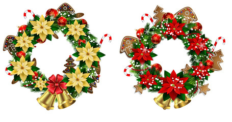 White card with Christmas wreath and bow